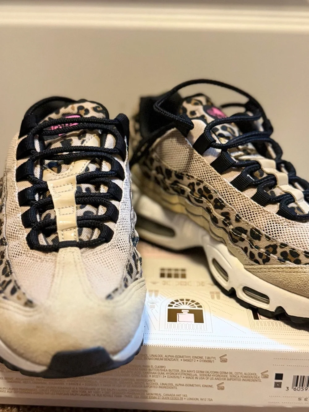 Nike Women's Beige Leopard Print Sneakers with Black and Pink Accents